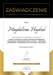 Certyfikat Ryzyka Realizacji Magdalena Hajduk Radca Prawny